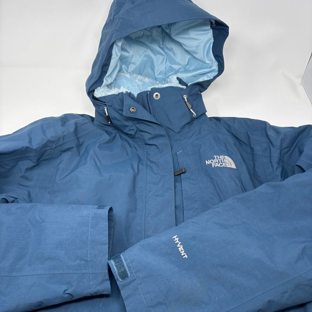 The North‎ Face Womens Large Blue Hyvent Fur Lined Hooded Full Zip Coat Jacket